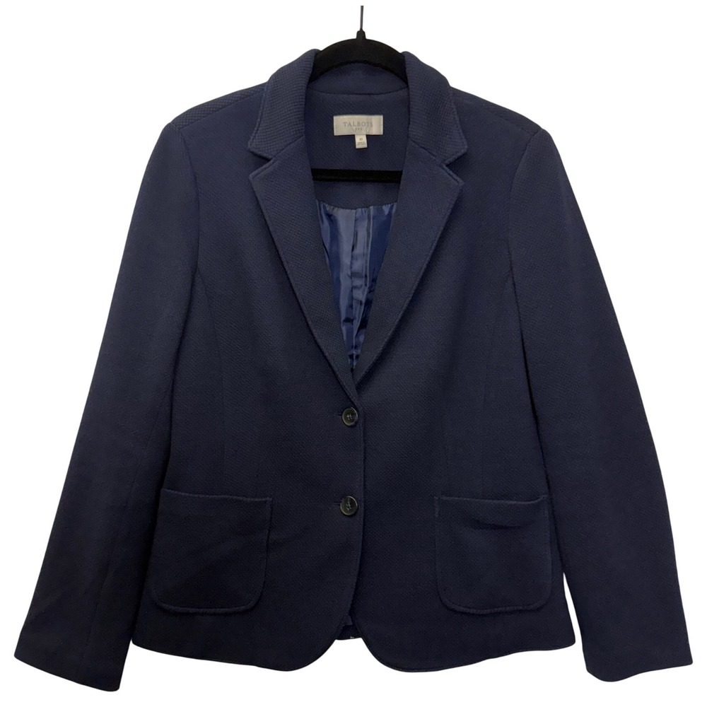 Talbots Women's Blazer Size 10 Navy Blue Textured Two Button Business‎ Casual